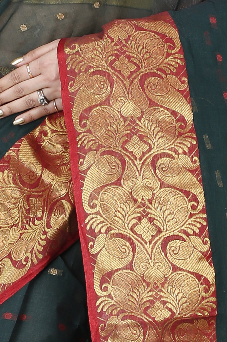 Dark Green Pure Cotton Saloni Tant Saree (1031)